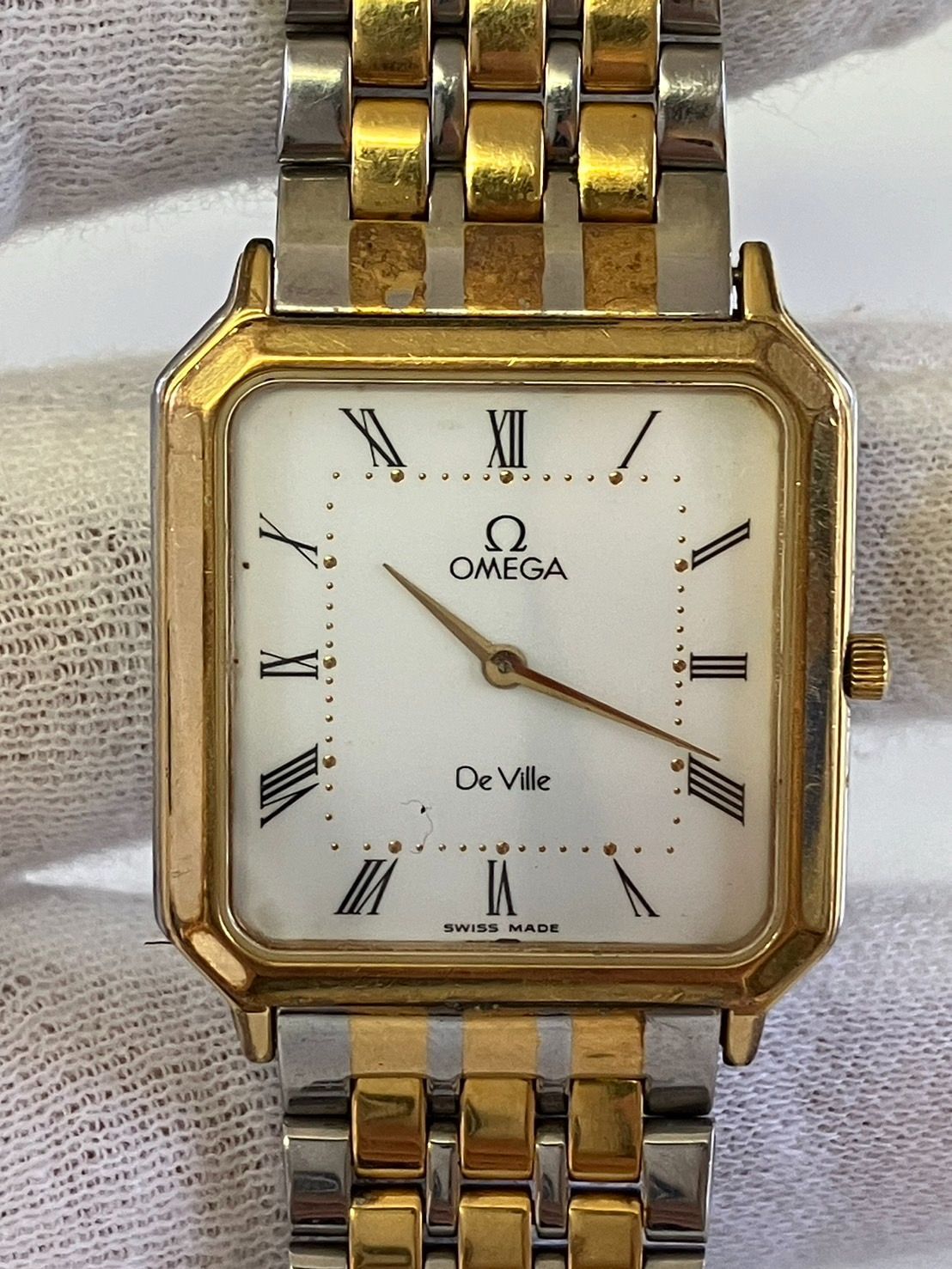 1円スタート】OMEGA オメガ デビル コンビ ゴールド文字盤 クオーツ