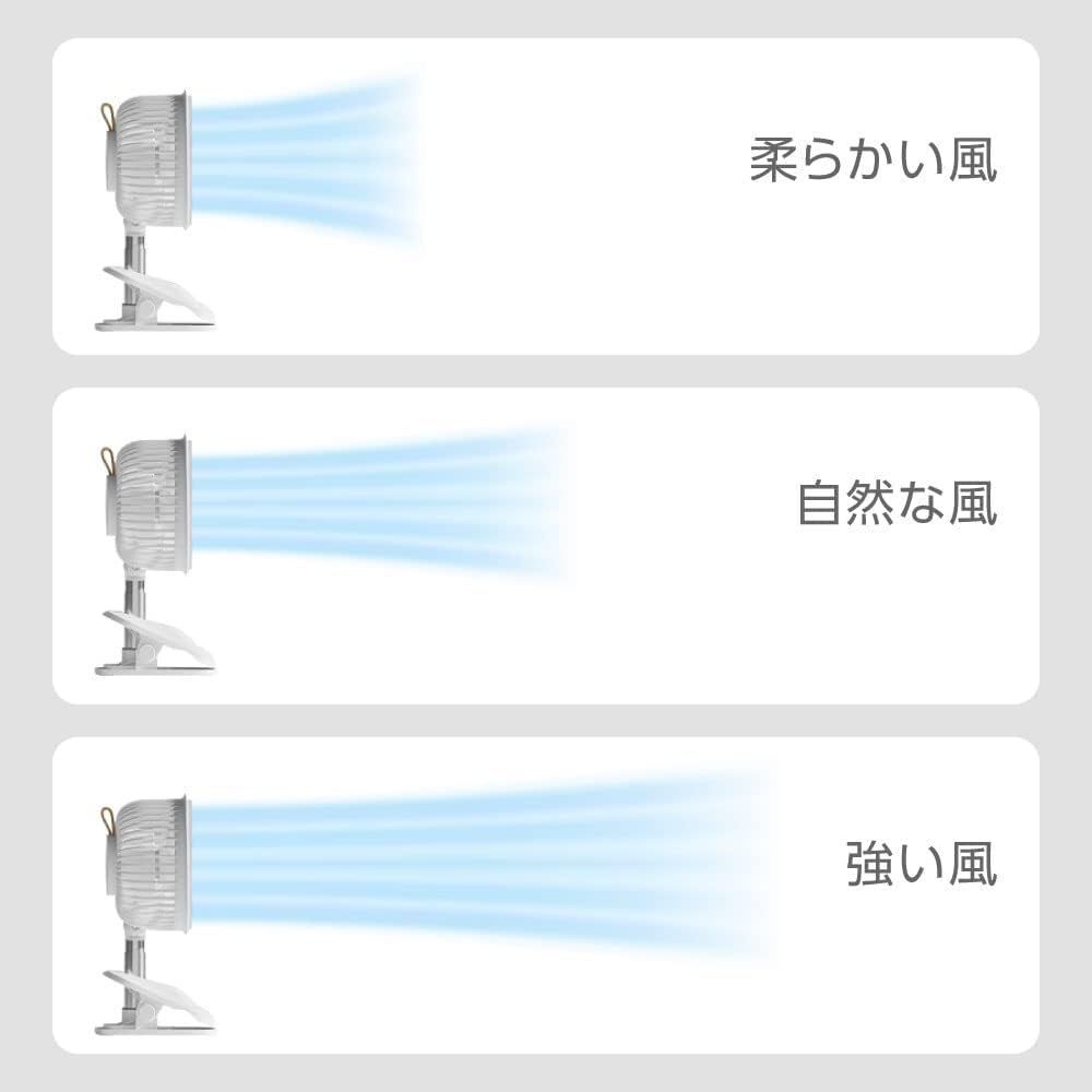 充電式扇風機 卓上扇風機 スタンド式 風量3段階 クリップ 扇風機 卓上 自動首振り クリップファン xr-df240-wh