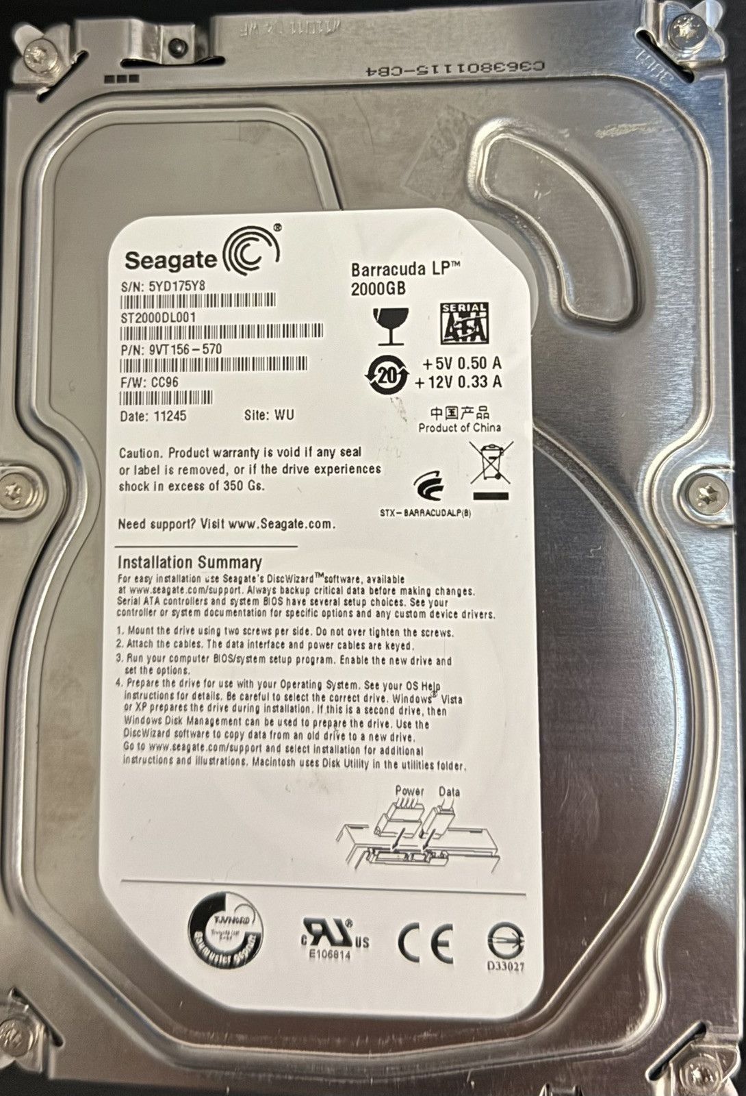 Seagate ST2000DL001 Barracuda HDD 2TB 3.5インチ SATA 内蔵ハードドライブ