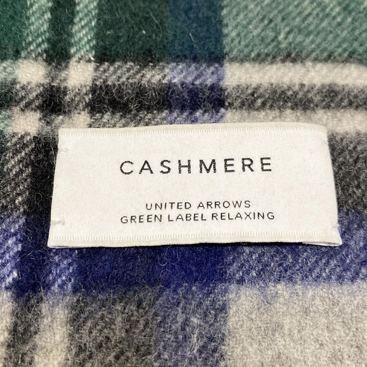 ユナイテッドアローズ グリーンレーベル ストール ショール - グレー×ネイビー×マルチ チェック柄 フリンジ カシミヤ