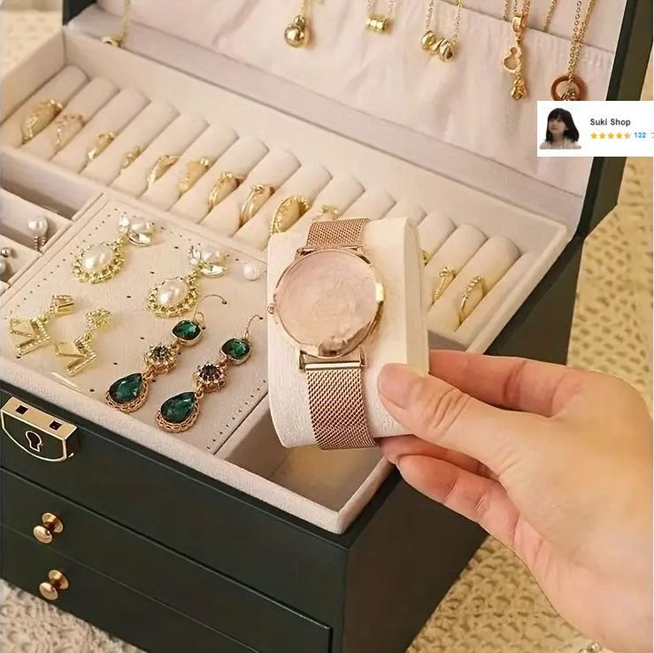 オシャレなジュエリー収納 ブラック 3段 Amazon｜ジュエリーボックス アクセサリーケース 大容量