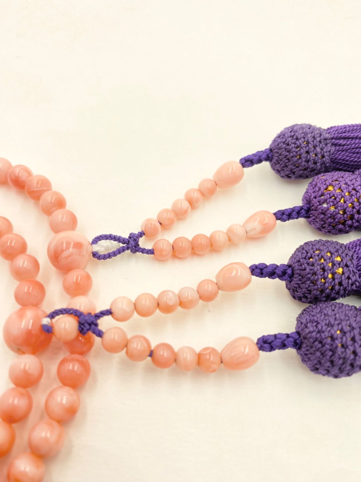 念珠 数珠 ピンク珊瑚2 本連 生絹 八宗用 無染色 男女共用 珊瑚の雫