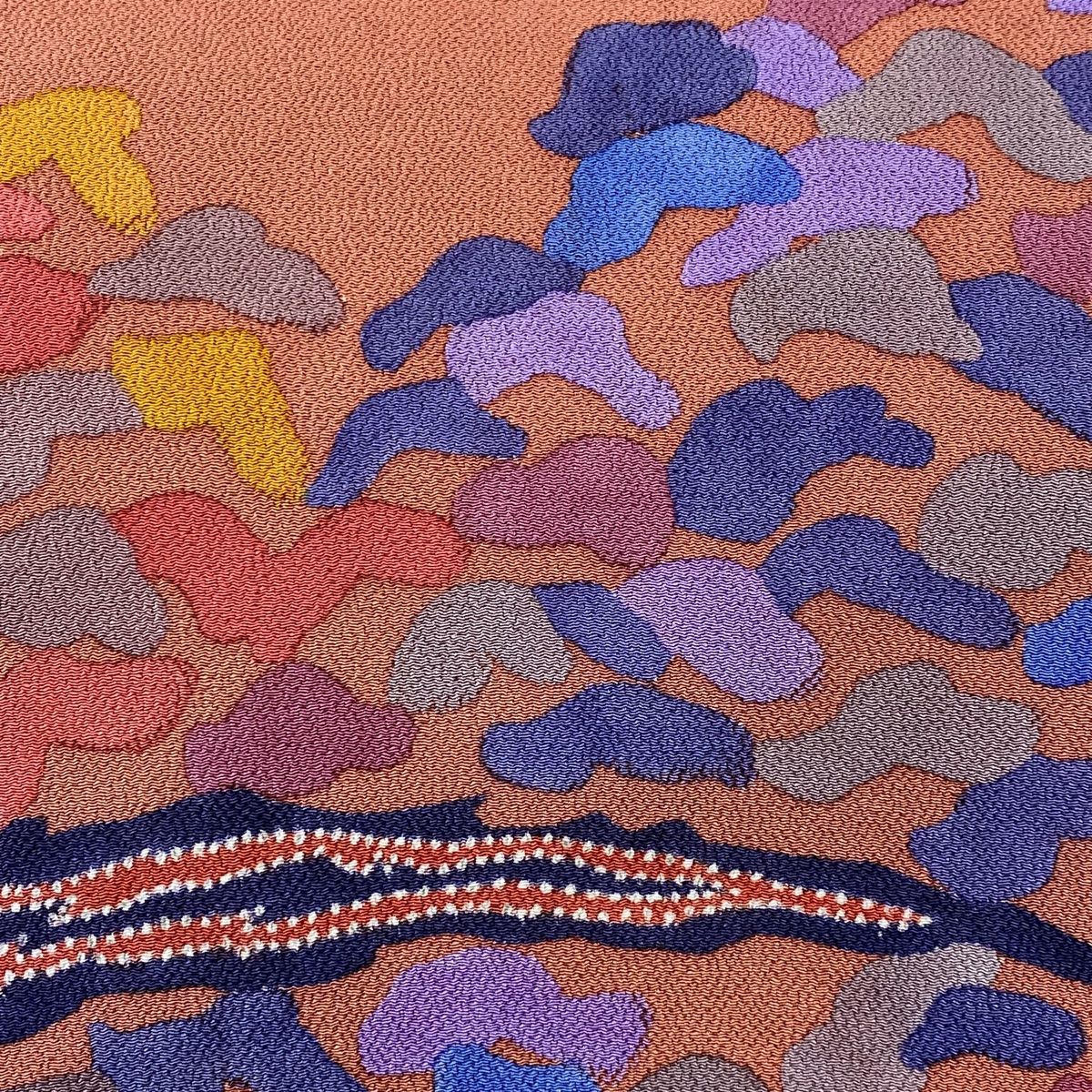 名古屋帯 秀品 笠松 縮緬 薄茶色 正絹