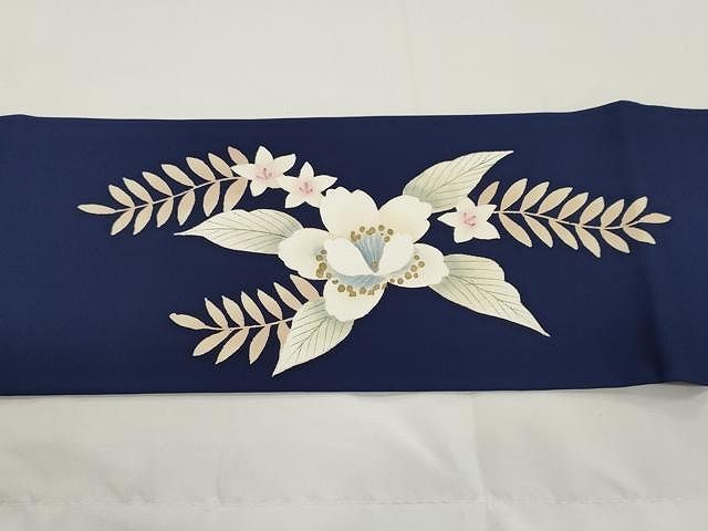 平和屋-こころ店◎塩瀬 九寸名古屋帯 駒刺繍 枝花文 金彩 雀茶色 正絹