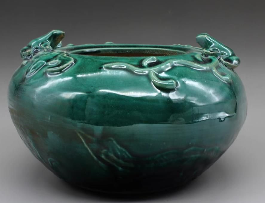 孔雀緑釉双蟾竜紋壺 景徳鎮 陶磁器 現代工芸品 美術品 装飾品 置物 孔雀緑釉双蟾竜紋壺 景徳鎮 陶磁器 現代工芸品 美術