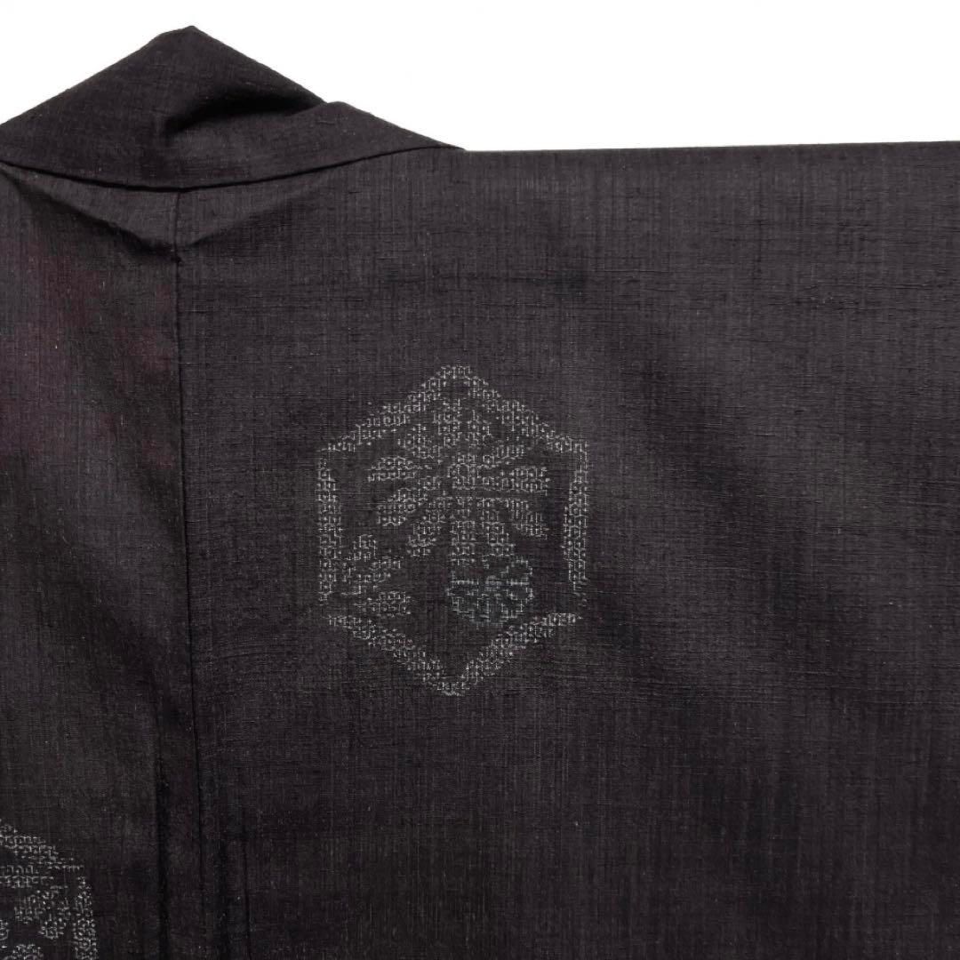小紋 本場結城紬 亀甲 菊花 ダークトーン 100亀甲 着物 064a d