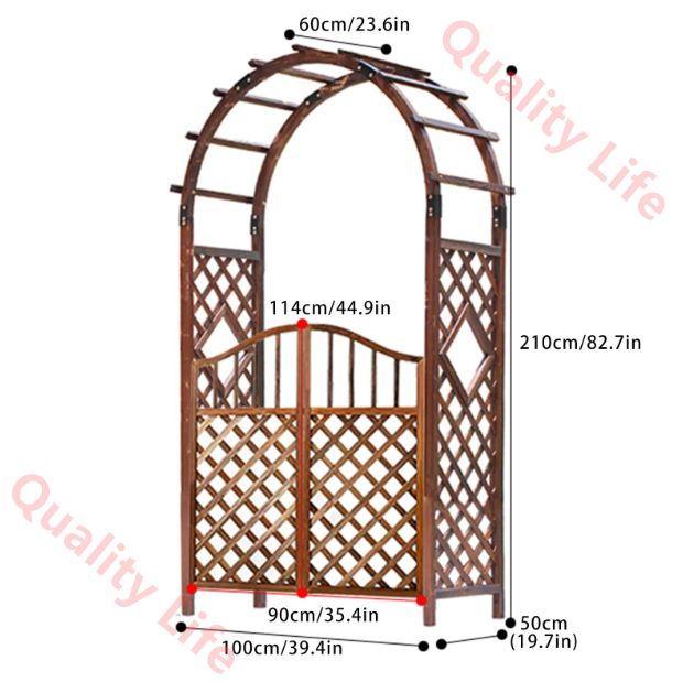 木製ガーデンアーバー ゲート付き装飾アーチトレリス セレモニーパーティー裏庭の芝生庭のつる植物用の屋外ウェディングアーチ Size 200cm|78.7in
