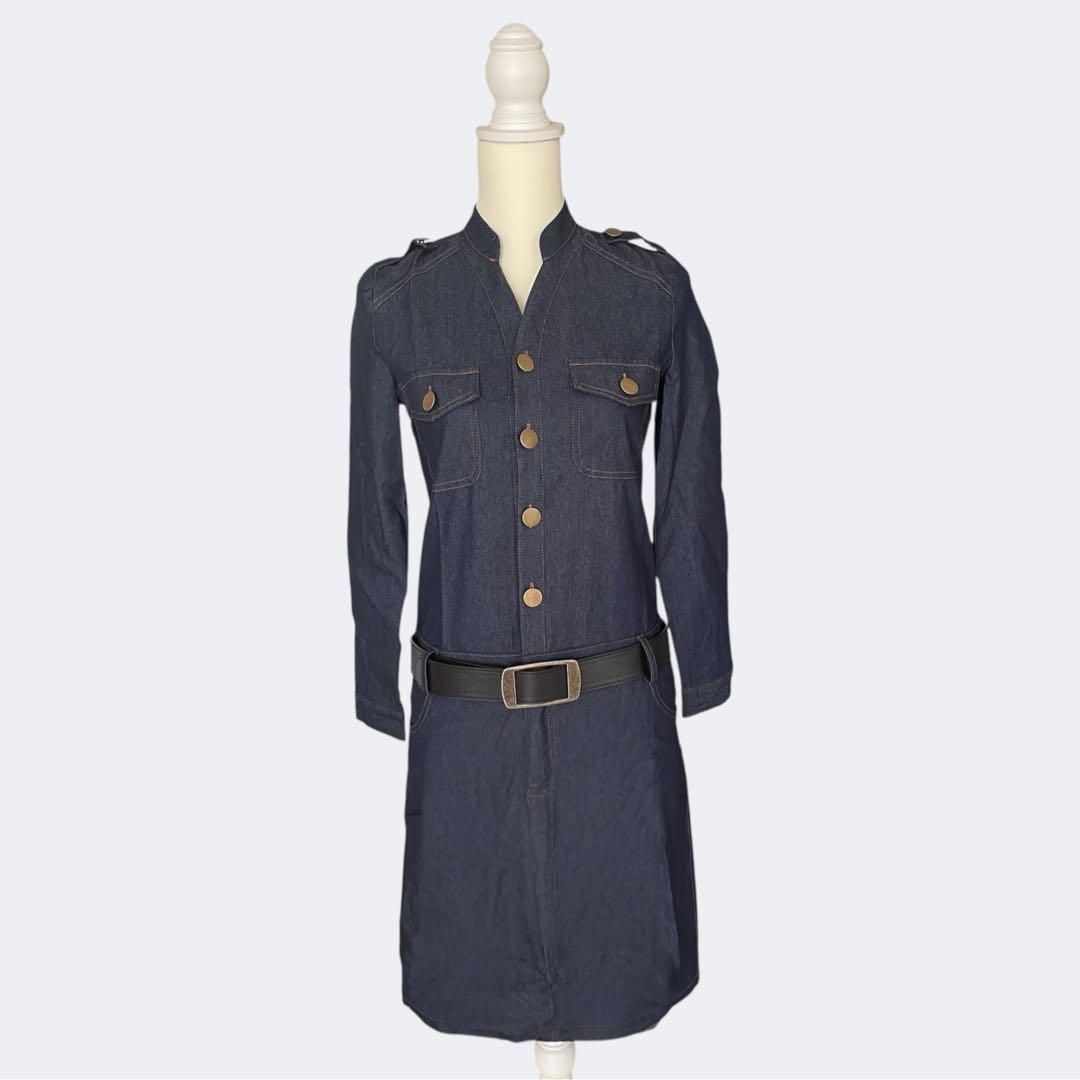 Azbroアザブロ 大人かっこネイビーデニムワンピース 良い美シルエット S