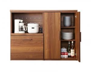 キッチン収納 日本製完成品 天然木調ワイドキッチンカウンター レンジ台＋食器棚 120cm