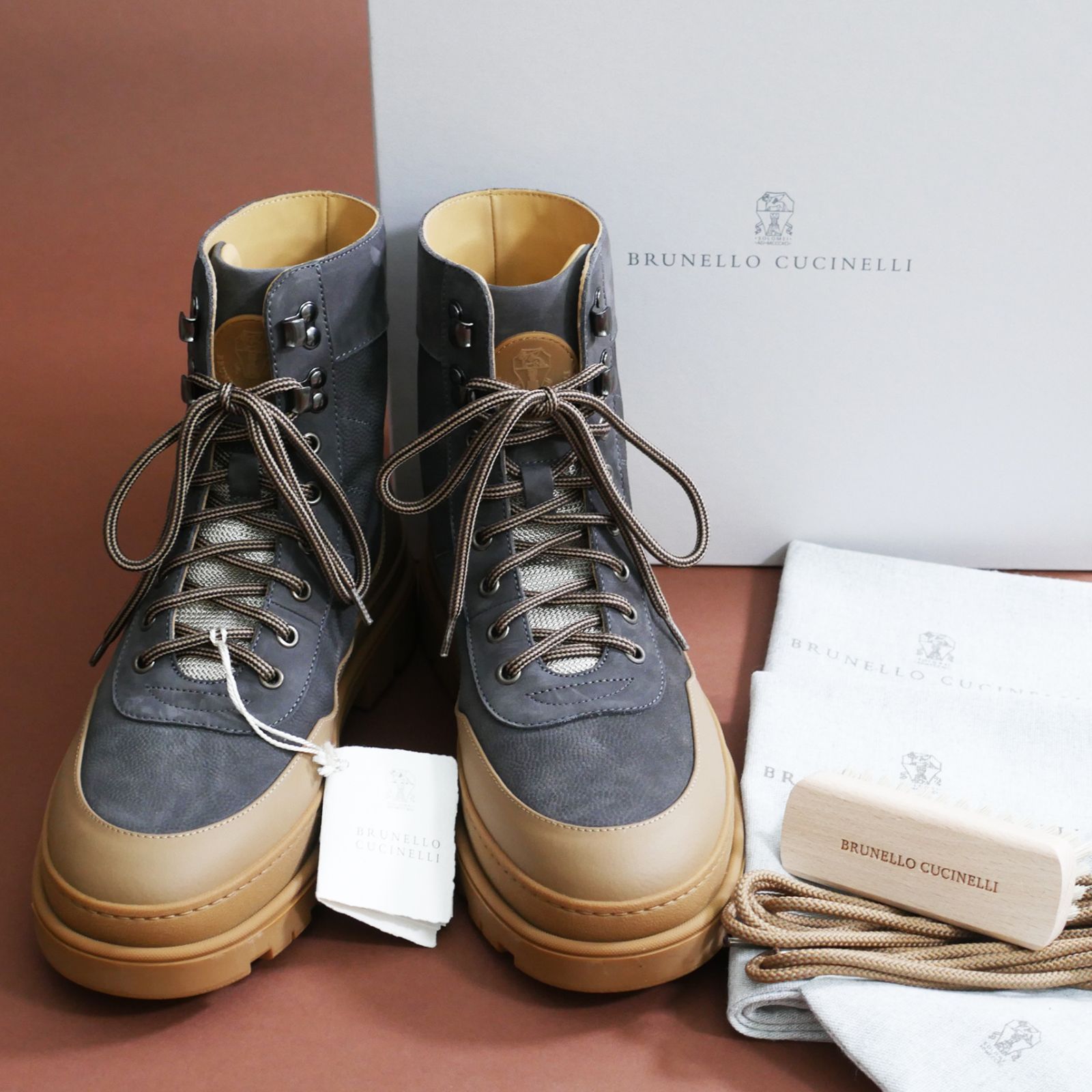 dr657○BRUNELLO CUCINELLI○高級レザーレースアップブーツ 