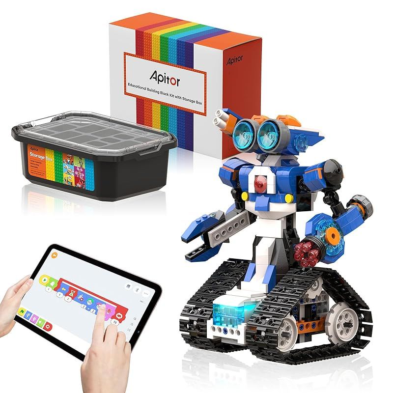Apitor Robot J 収納型 プログラミングロボットキット 子供のおもちゃ STEM教育ビルディングブロック 6-in-1リモコン玩具 小学生の初期教育 Scratch JR キッズのラジコン知育玩具 7歳以上 男の子女の子向け 子供の日 クリスマス|