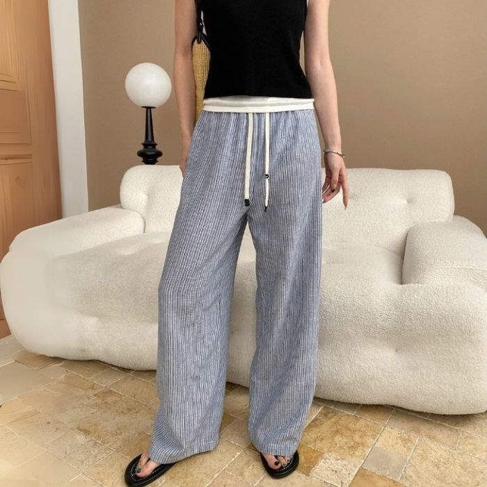 パンツ レディース ロングパンツ ストライプ ワイドパンツ