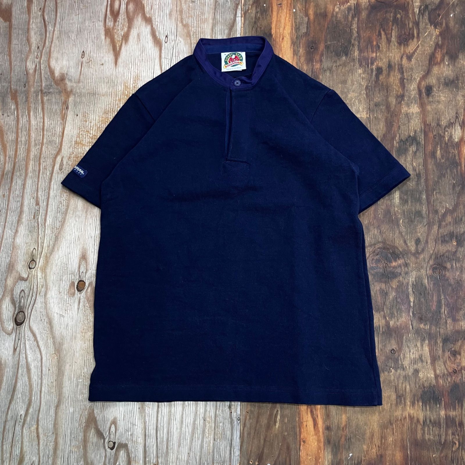 90sヴィンテージ カナダ製 バーバリアン バンドカラー ラガーシャツ XL 紺