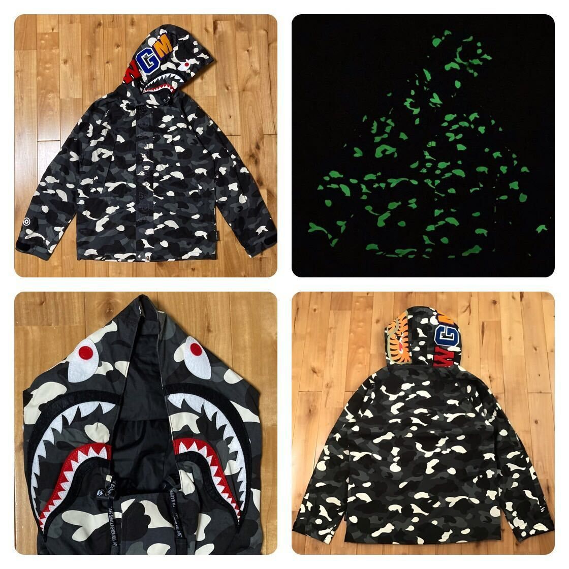 ★蓄光 スノボ ジャケット Mサイズ a bathing ape shark snow board jacket BAPE hoodie city  camo シャーク パーカー エイプ ベイプ