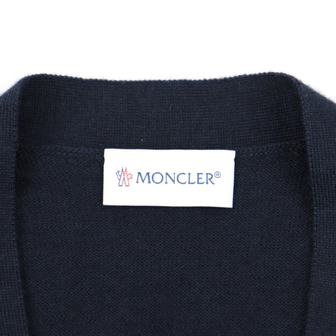 美品 モンクレール 19年 MAGLIONE トリコロール ウールニット カーディガン メンズ ネイビー S MONCLER