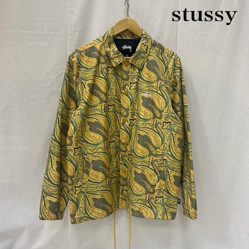 STUSSY ステューシー ジャケット 上着 ジャンパー ブルゾン ペイズリー柄コーチジャケット ワンポイントロゴ刺繍 イエロー S