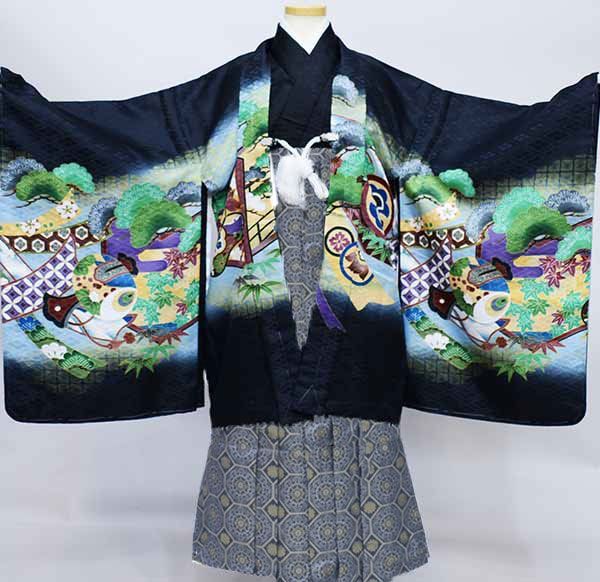 七五三 五歳 コレクション 男児 羽織袴フルセット 綸子地 金刺繍 着物