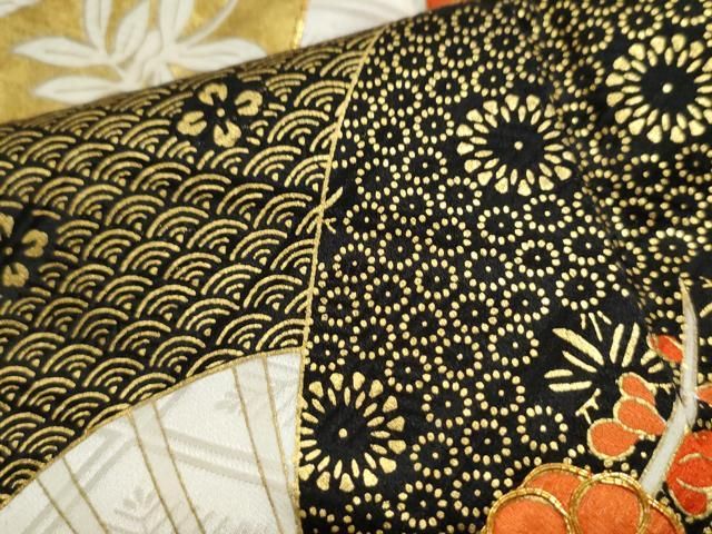 平和屋着物○豪華振袖 駒刺繍 扇面吉祥草花文 金彩 正絹 逸品