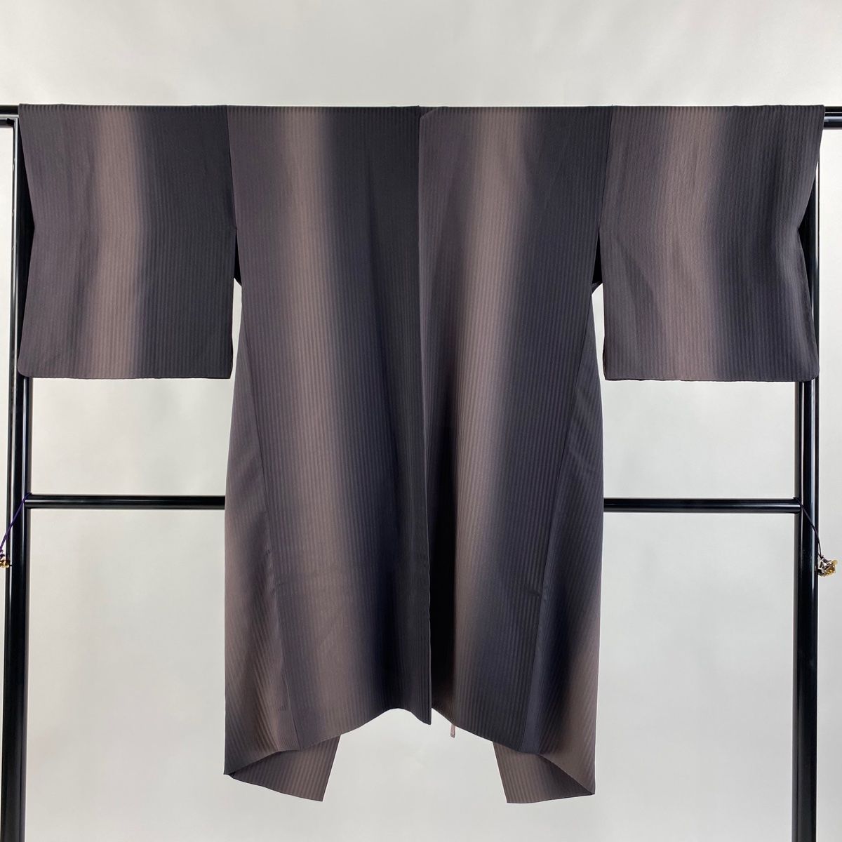 道中着 身丈107cm 裄丈66.5cm M 和装コート 着物衿 縦縞 ぼかし 焦茶色 正絹