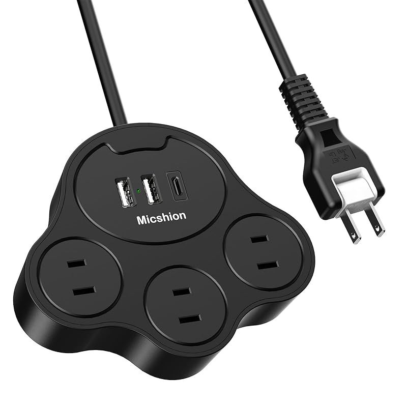 Micshion 延長コード 1m 電源タップ usb付き usb-c コンセントタップ 3個AC口 3個USB(1個USB-C+2個USB-A) 蛸足コンセント タコ足配線 テーブルタップ マルチタップ スイングプラグ oaタップ 壁掛け式/卓上