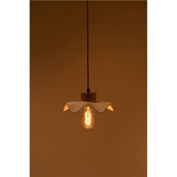 ペンダントライト 約幅23cm ホワイト 陶器 天然木 電球付 LED電球対応 コード長約1m 高さ調整 照明器具 リビング 組立式