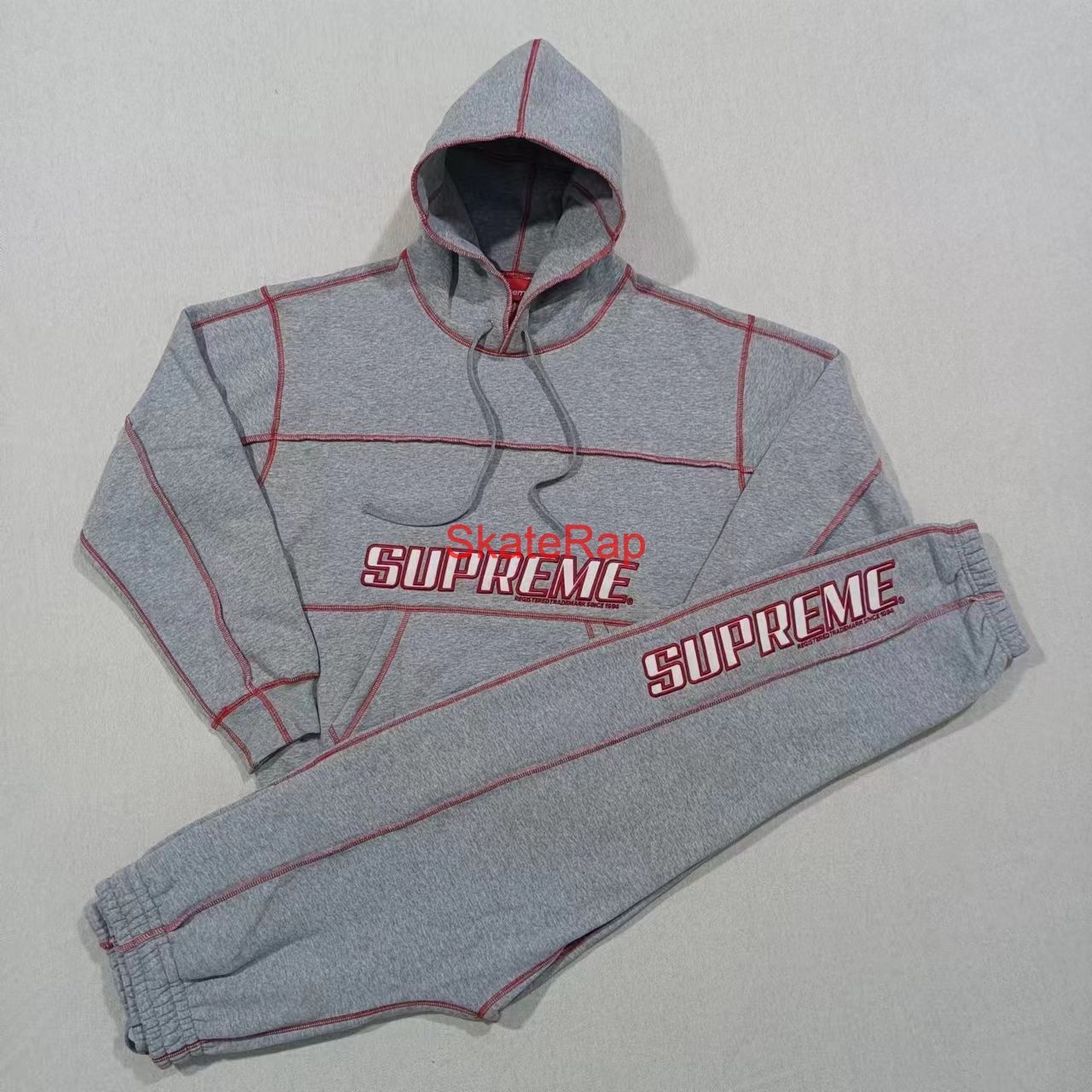 Supreme シュプリーム COVERSTITCH HOODED SWEAT メンズ パーカー ズボン グレー 2点 セット - メルカリ