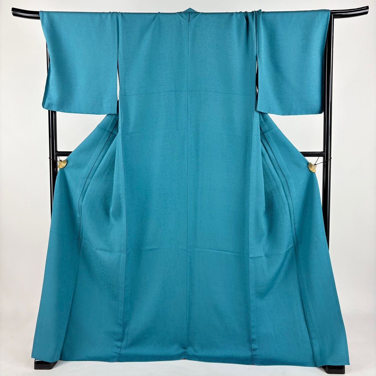 色無地 身丈173.5cm 裄丈70.5cm L 単衣 地紋 青緑 正絹 名品