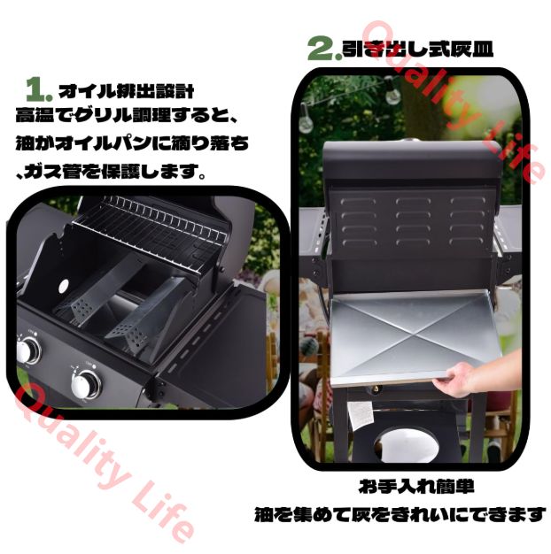 ダブルバーナーバーベキュープロパンガスグリル ステンレス鋼パティオガーデンバーベキューガスストーブ屋外調理用