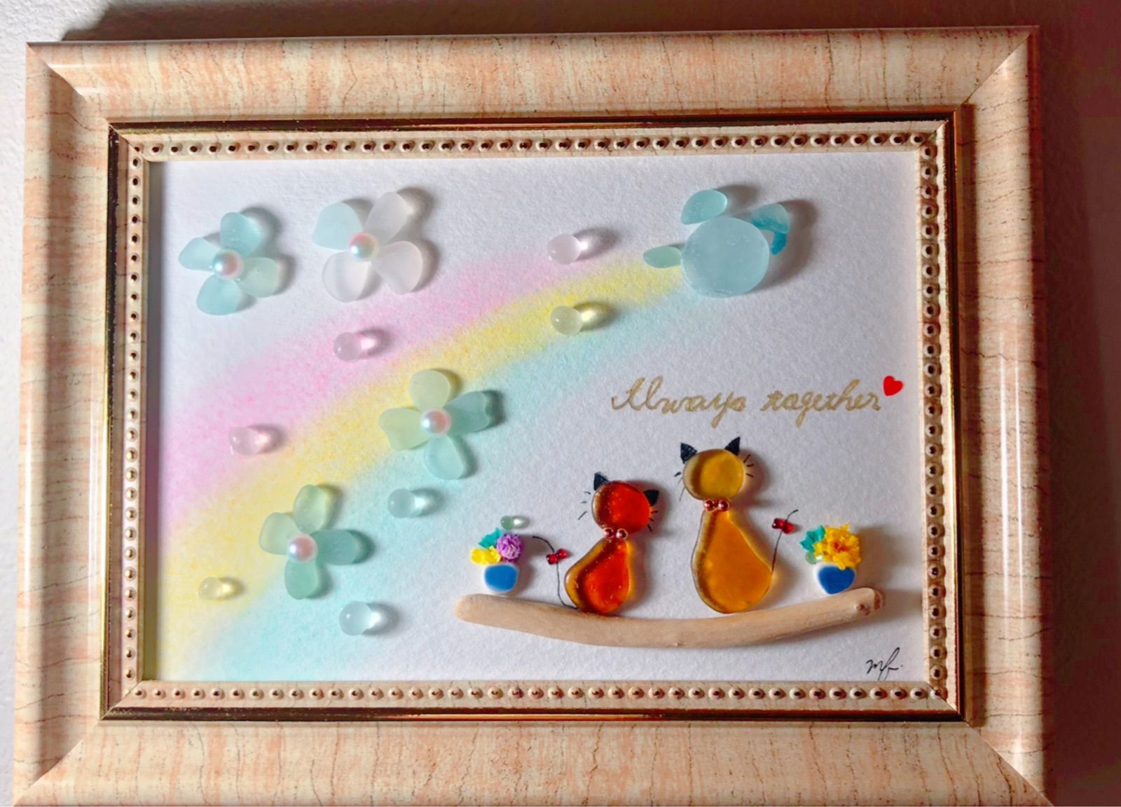 シーグラスアート☆虹〜いつも一緒♡ - メルカリ 