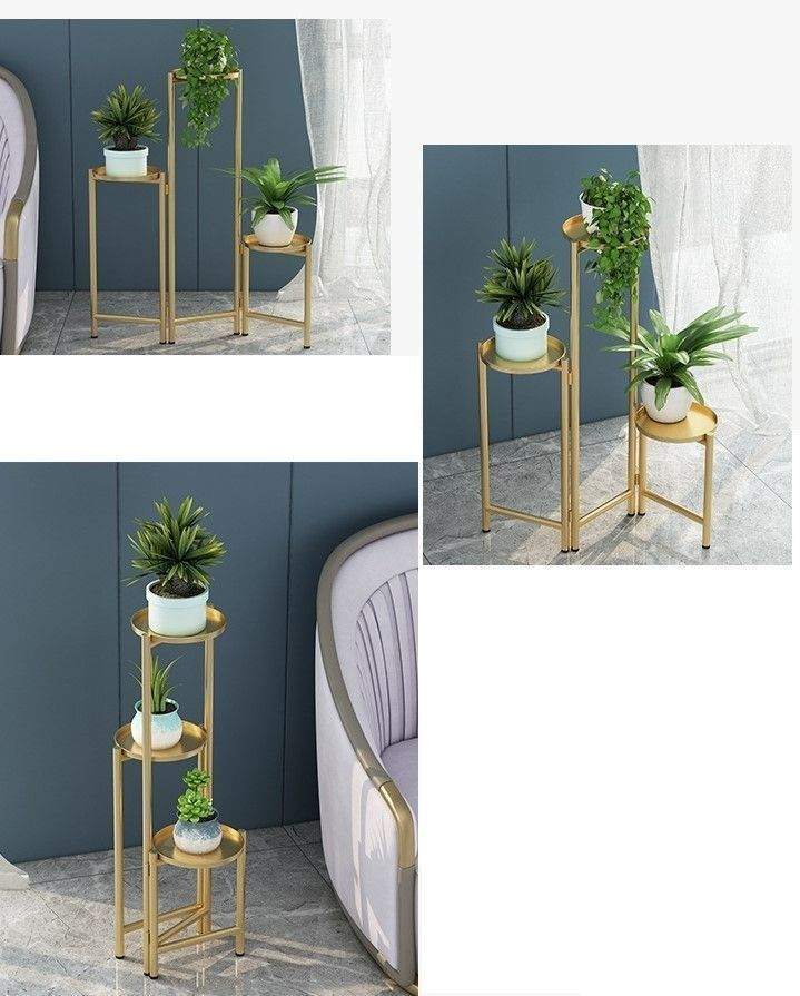 北欧風の折りたたみ式植木鉢ラック おしゃれ かわいい 園芸ラック 花台 プランタースタンド フラワースタンド 観葉植物 錬鉄製 モダン