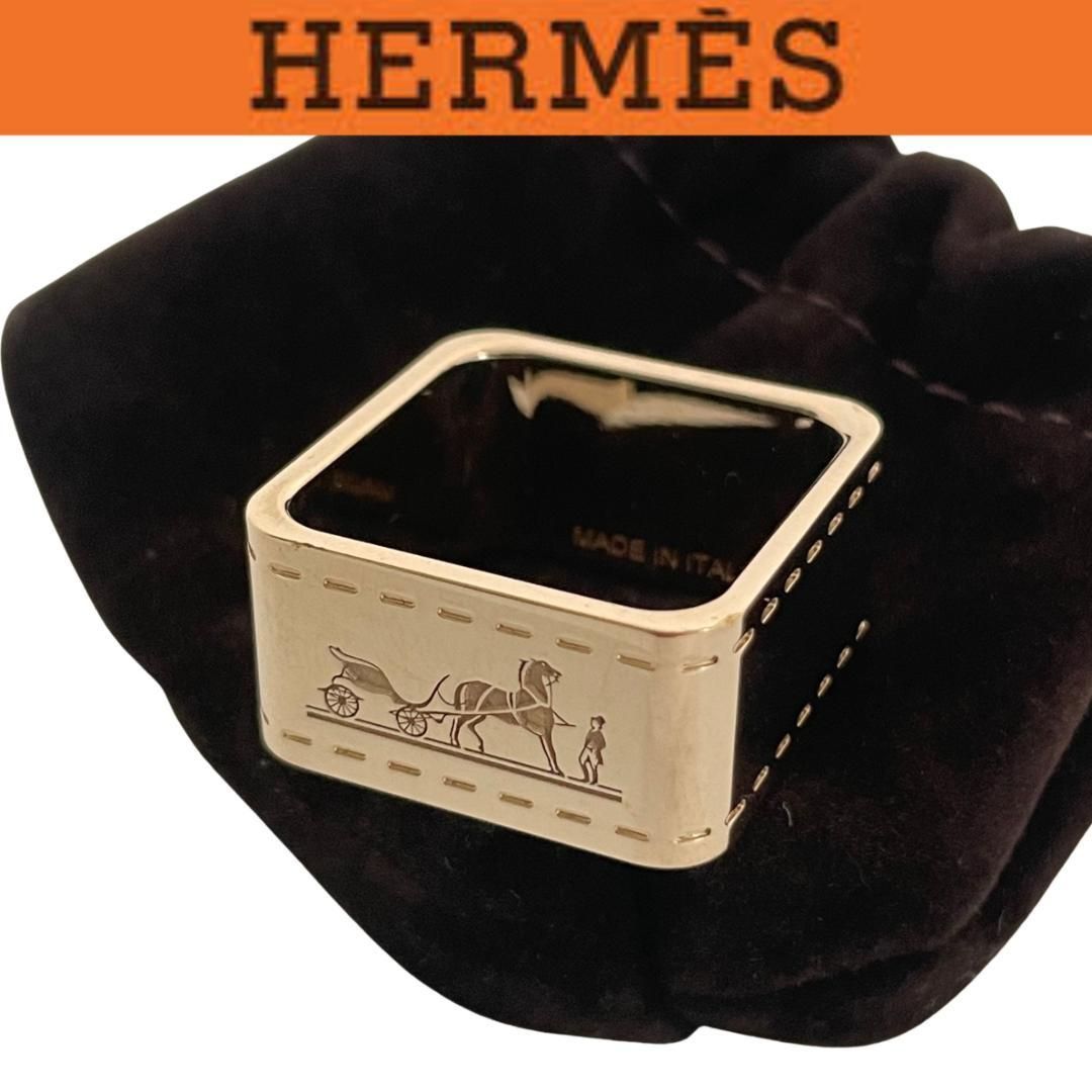 HERMES エルメス スカーフリング ボルデュック 馬車柄 スクエア