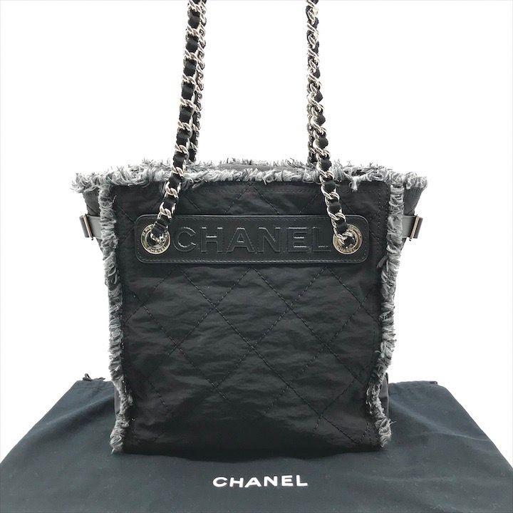 美品 CHANEL シャネル ロゴ ツイード ナイロン レザー SV金具
