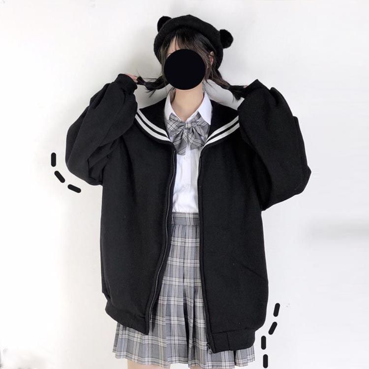 セーラー服 パーカー セーラー襟 前開き ジップアップパーカー