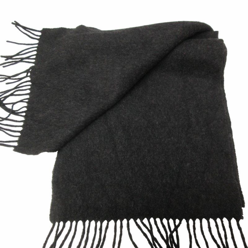 ジョンストンズオブエルガン Johnstons of Elgin マフラー ストール フリンジ カシミヤ ウール混 スコットランド製 黒 ブラック系 0506