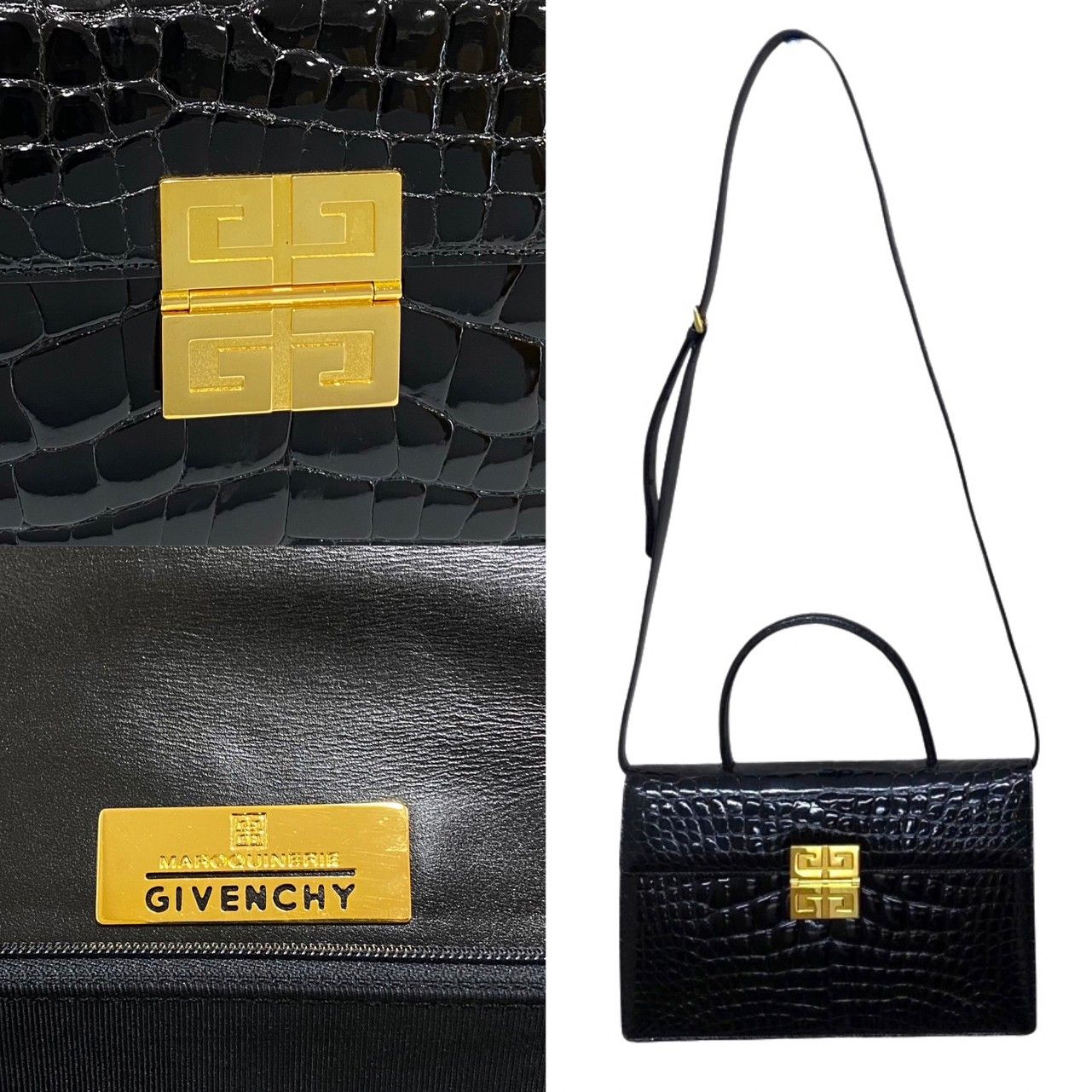 極 美品 GIVENCHY ジバンシィ ヴィンテージ ロゴ 金具 クロコ レザー