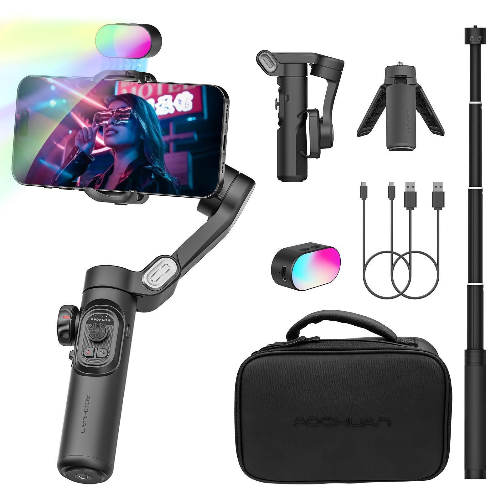 【新着商品】TikTok Vlogging フォローフォーカス YouTube 3軸電話ジンバルスタビライザー 延長ロッド付き Android ...