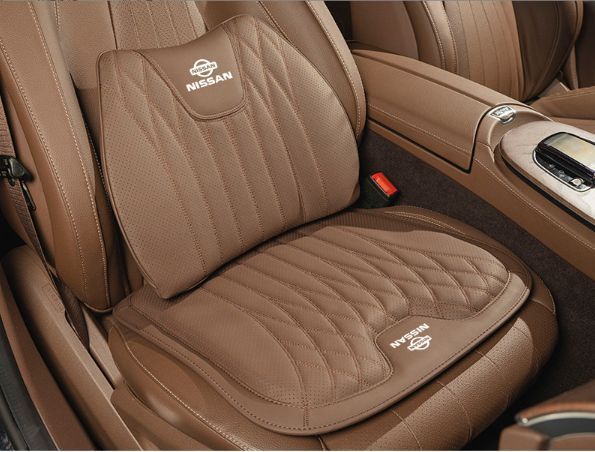 【新品未使用】日産（NISSAN）シートクッション 車用 シートカバー ナッパ レザー 腰当て 滑り止め 弾性 座布団1点+腰クッ