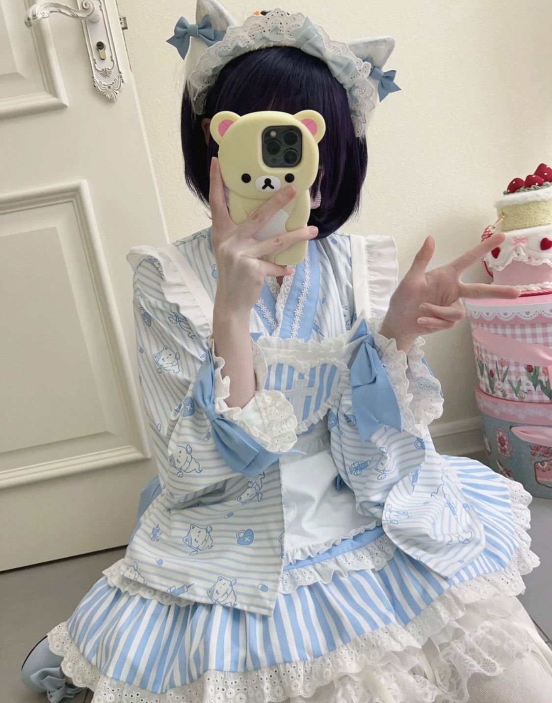 只今タイムセール中。 ? メイド風フリルドレス 3点セット? 水色界隈に最適? お買い得価格?