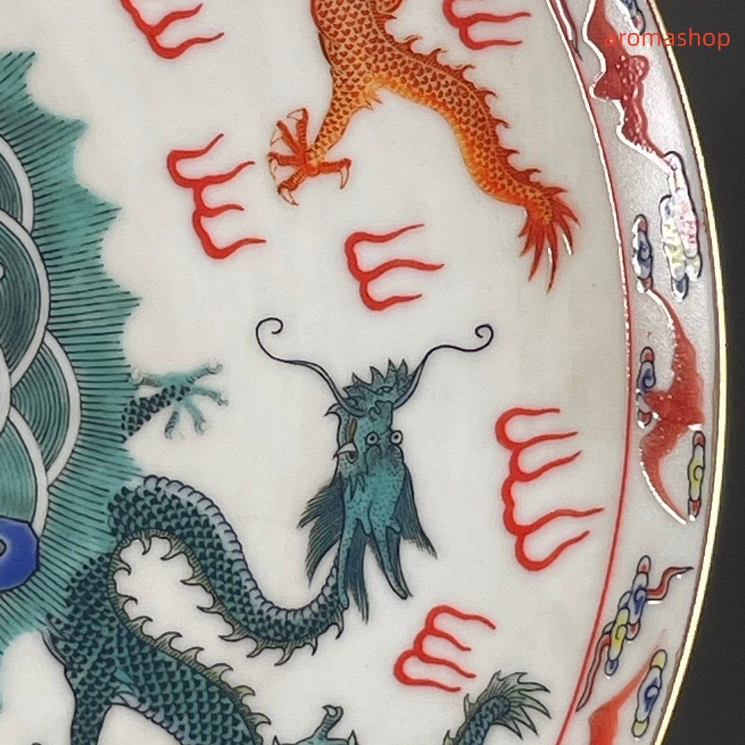 景徳鎮 お皿 観賞皿 清 乾隆年制 五竜紋賞皿 賞盤 賞皿 全品 龍