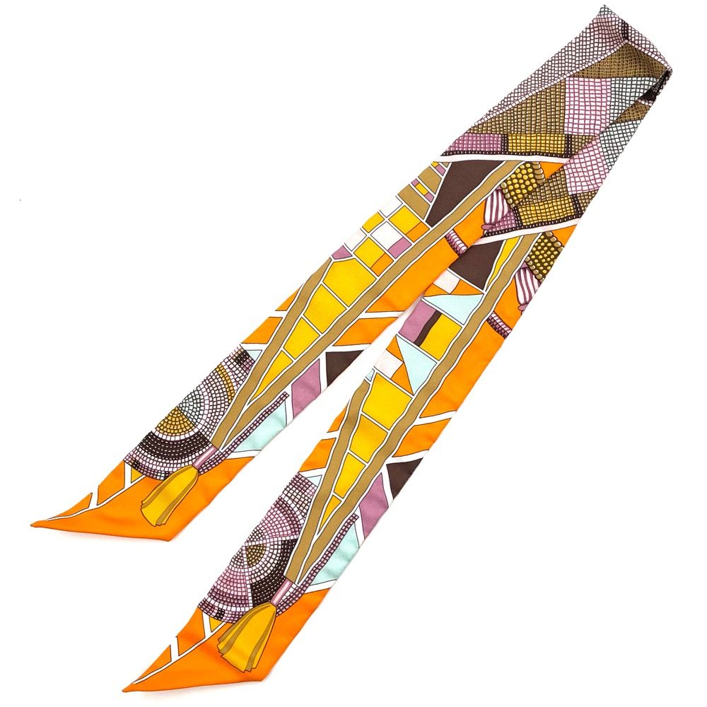約89cm幅美品【エルメス】ツイリー スカーフ シルク 草原のインディアンアート