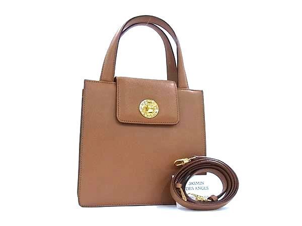 【美品】ブルガリ 2way レザー ターンロック ブラウン　ゴールド 美品】ブルガリ 2way レザー ターンロック ブラウン ゴールド