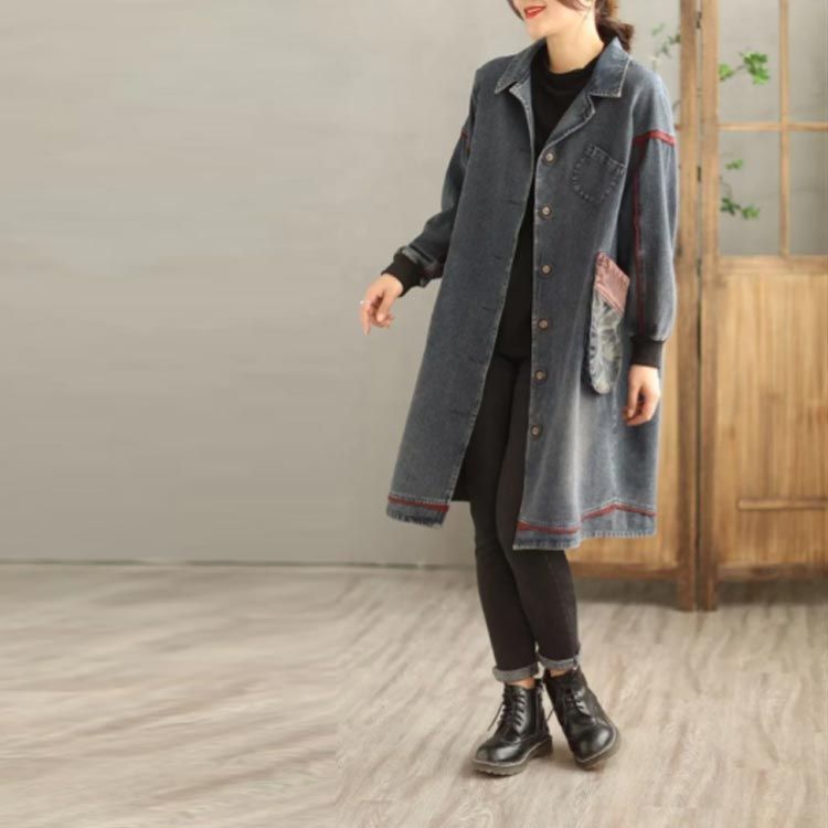 レトロ 大きいサイズ 春 デニムジャケット ロングジャケット