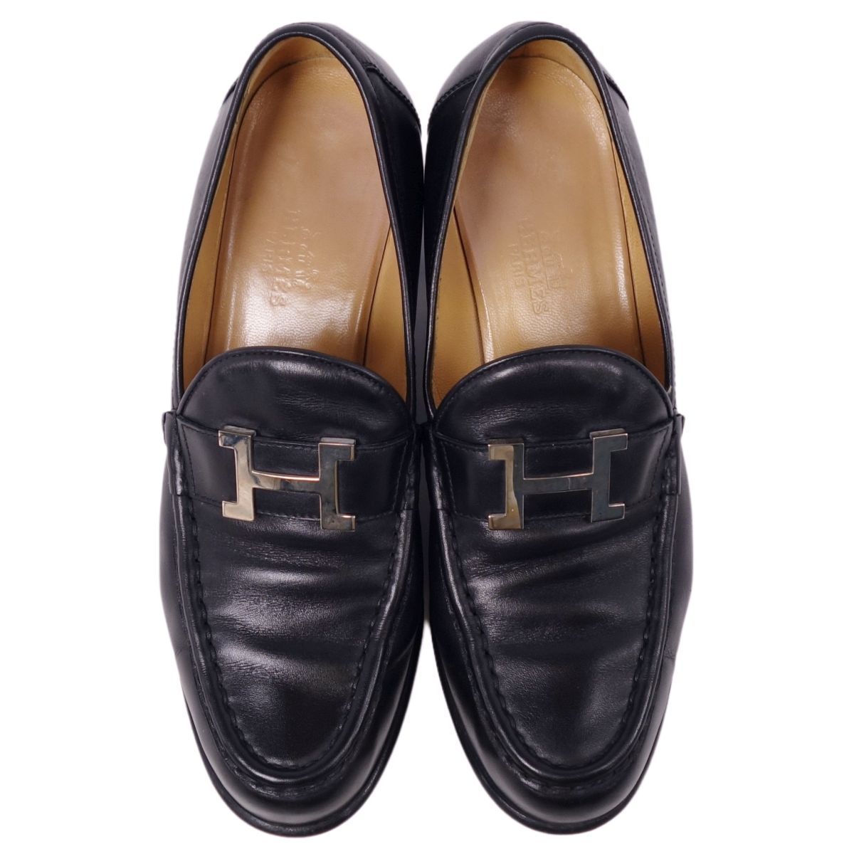 エルメス　コンスタンス　ローファー　レザー　H金具　ゴールド　ヒール　モカシン エルメス コンスタンス ローファー レザー ゴールド金具