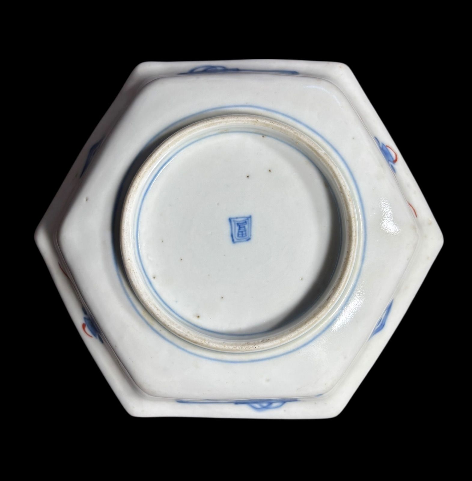 古伊万里 金彩 色絵 [窓絵松竹梅図] 六角皿 小皿 角皿 取り皿