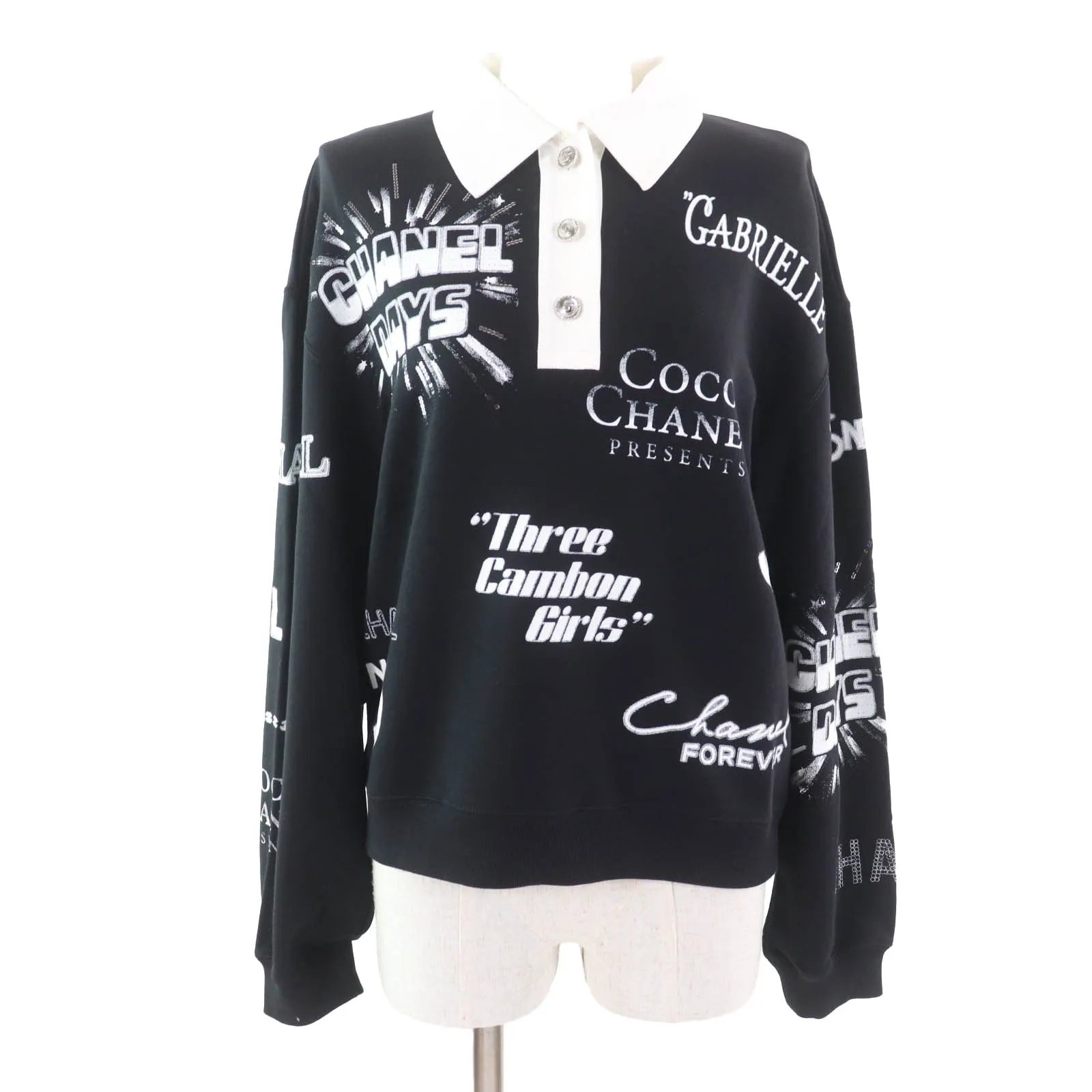 CHANEL ブラックリブポロシャツ 長袖 CHANEL ブラックリブポロシャツ 長袖