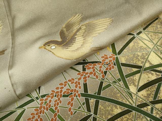 平和屋着物○豪華色留袖 鏡裏向い鳥花文 金彩 正絹 逸品