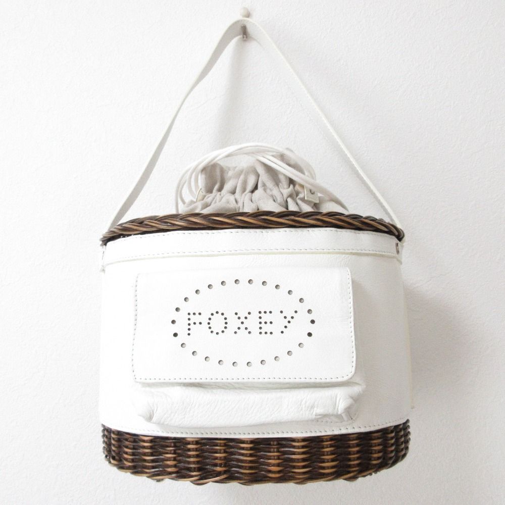 DAISY LIN For FOXEY デイジーリンフォーフォクシー レザー 巾着 かごバッグ ショルダーバッグ ホワイト レディース 古着