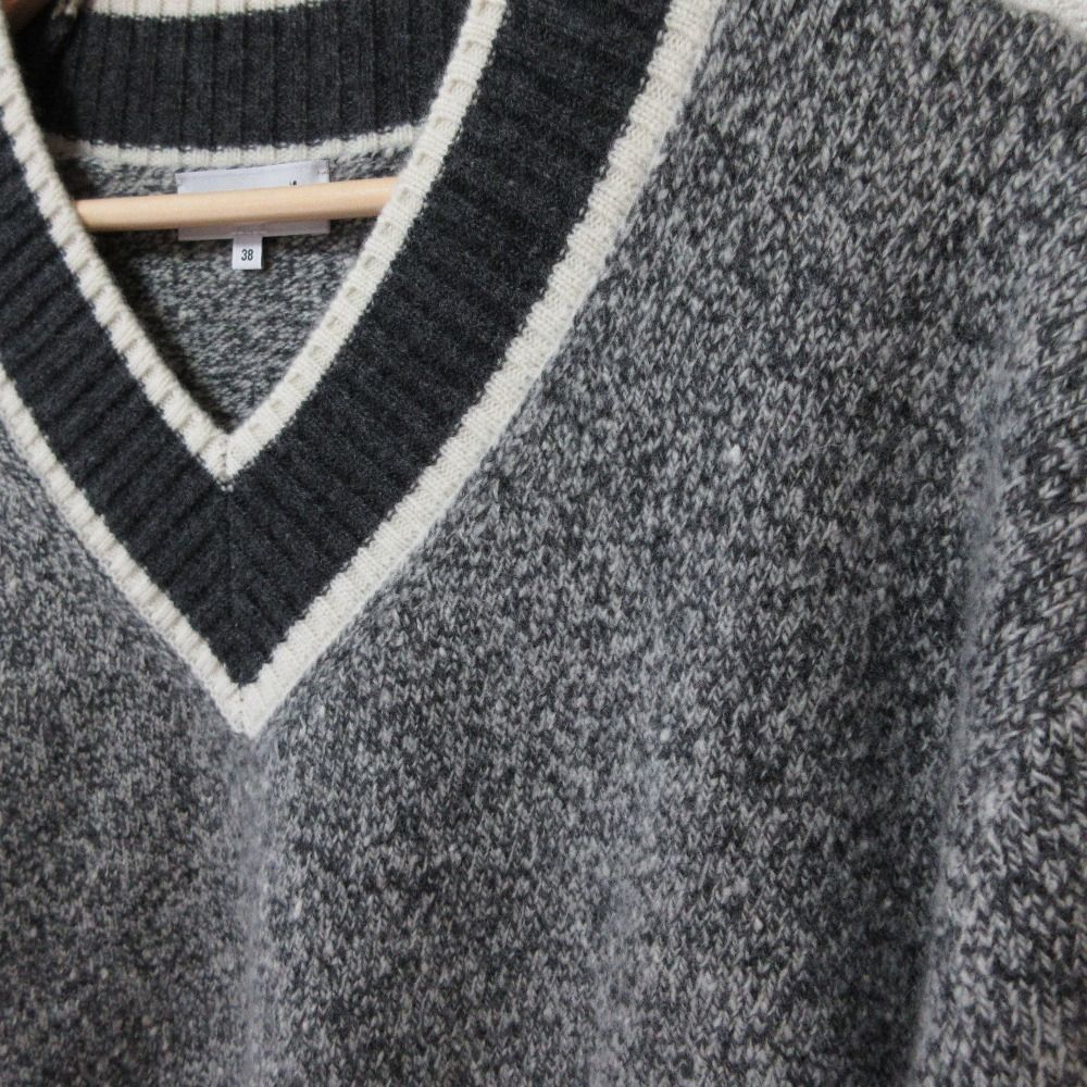 美品 MACKINTOSH LONDON マッキントッシュロンドン 配色 Vネック 長袖 ミックスニット プルオーバー セーター 38 グレー レディース 古着 中古 美品 MACKINTOSH LONDON マッキントッシュロンドン 配色 Vネック