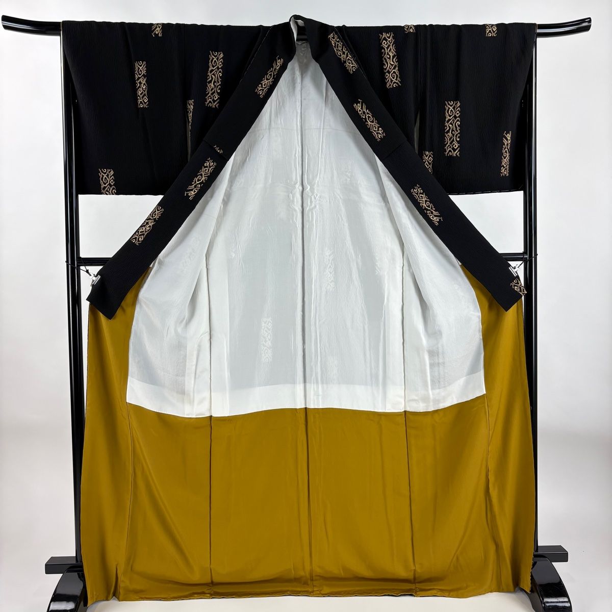 小紋 身丈171.5cm 裄丈67cm M 袷 幾何学模様 黒 正絹 名品 NICORILABO_COM