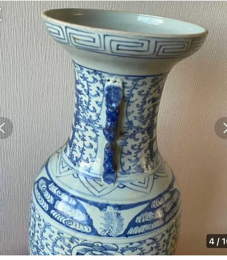 アンティーク骨董品、青花 染付 唐子長壽者双耳 活環 花瓶中国古美術 アンティーク骨董品、青花 染付 唐子長壽者双耳 活環 花瓶中国古美術